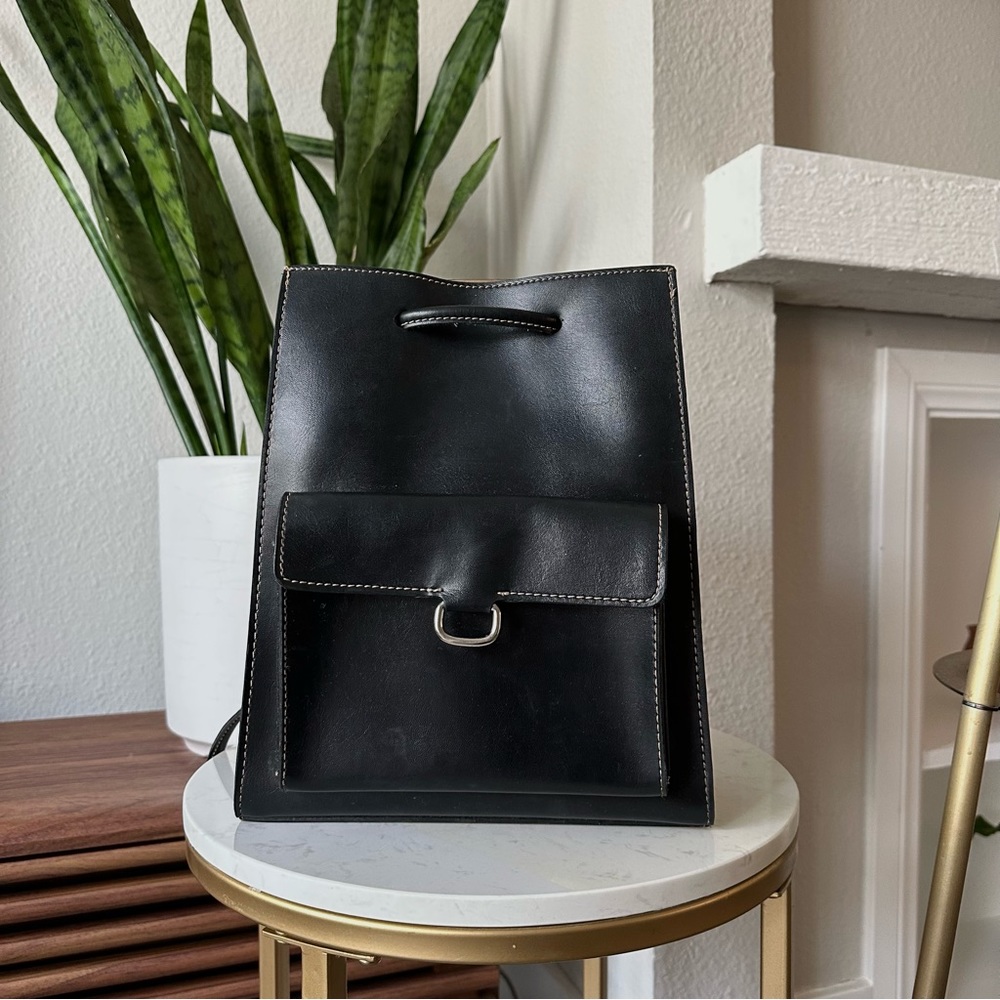 Faux leather black mini backpack